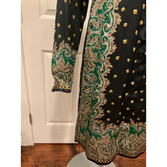 Michael Kors Navy Blue Tan Green Geometric Paisley Dress W/ Chain Size XS, NWT! - Picture 4 of 11